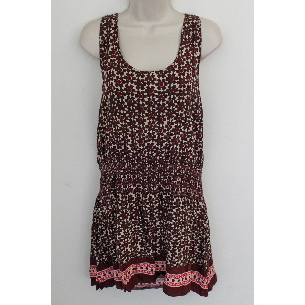 Kate Spade Dress Medium Red Burgundy Floral Smocked Waist Mini Pullover Casual